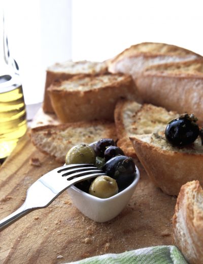 Close up of bread with olives